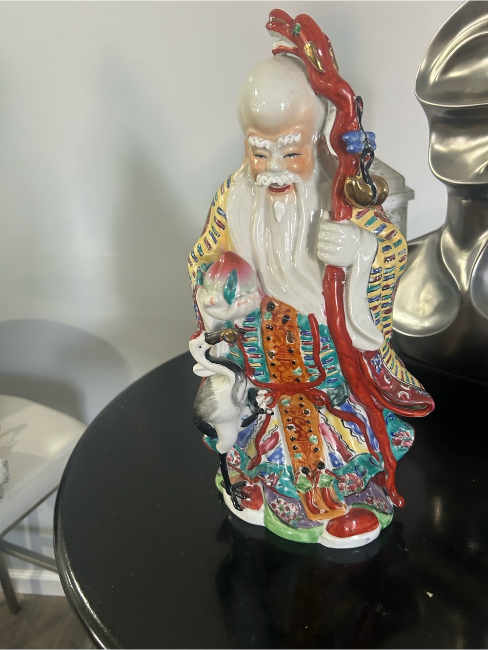Longevity and Health Chinese art, Multicolor Ceramic Figurine Home Art Statue.